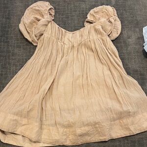 Free People Tan Mini Dress with Puff Sleeves